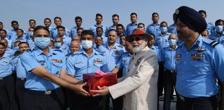 PM Modi celebrates Diwali with soldiers of Indian Armed Forces in Nowshera district in J&K The Prime Minister, Shri Narendra Modi celebrating Diwali with the Indian Airforce Soldiers, at Jammu Airport on November 04, 2021.