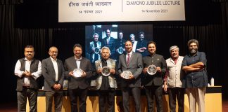 IIM Calcutta hosts Diamond Jubilee Lecture and Distinguished Alumnus Award Ceremony L-R- Prof Manish Thakur Dean, Prof Uttam Kumar Sarkar, Director IIMC, Srinath Narasimhan, Sunil Kumar Alagh , Dr. Vallabh Sambamurthy ,Dr. K. V. Subramanian, Shri Shrikrishna , Chairperson , Prof Bhaskar Chakrabarti, Dean
