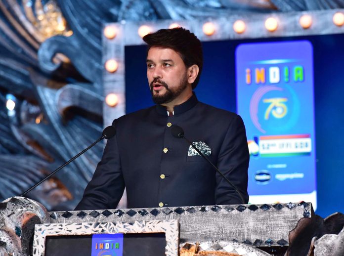 The Union Minister for Information & Broadcasting, Youth Affairs and Sports, Shri Anurag Singh Thakur addressing at the inauguration of the 52nd International Film Festival of India (IFFI-2021), in Panaji, Goa on November 20, 2021.
