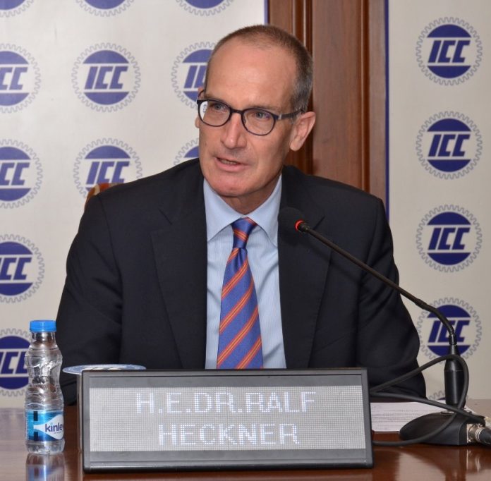 H.E. Dr. Ralf Heckner, Ambassador of Switzerland to India addressing at a session in Indian Chamber Of Commerce