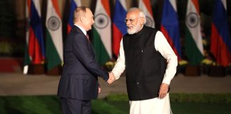 Vladimir Putin With Prime Minister of India Narendra Modi before the Russian-Indian talks.