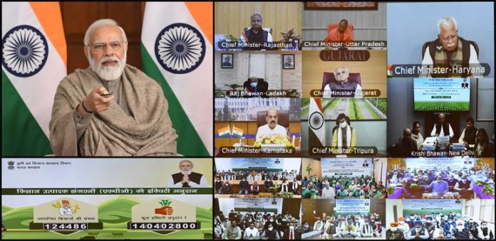 PM releases 10th instalment under PM Kisan Samman Nidhi (PM-KISAN) scheme, through video conferencing, in New Delhi on January 01, 2022.
