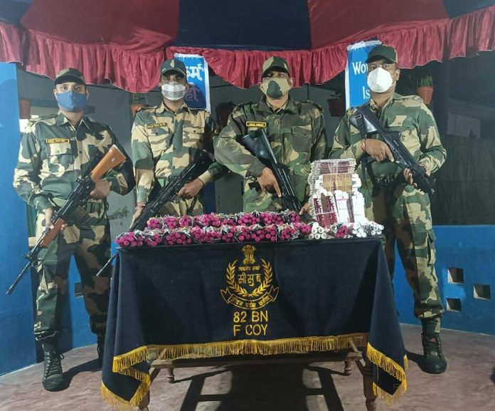 BSF SEIZED COSMETIC ITEMS WORTH 1.66 LAKH AT INDO-BANGLADESH BORDER District Nadia On 09 January, 2022 under South Bengal Frontier, troops of Border Out Post , 82 Battalion recovered cosmetics and medicines hidden in agriculture in the border area. The incident is of January 09, 2022, on the basis of reliable information the troops of the Border Out Post Gongra conducted a search operation in the mustard fields and succeeded in recovering the hidden cosmetics and some medicines. The market value of cosmetic goods is around 1.66 lakhs. The recovered items have been handed over to the Customs Department, Tehta. The Public Relations Officer of the Border Security Force stated that the Border Security Force is taking strict measures to prevent smuggling along the India-Bangladesh Border. Due to which people involved in smuggling are facing a lot of difficulties. Further, the officer stated in strong words that the Border Security Force will not allow smuggling under any circumstances.