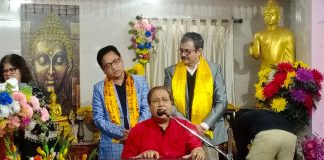 Naba Kumar Basu Singing , Standing Left to Right Dr. Dhires Chowdhury and Dr. Palash Bandyopadhyay