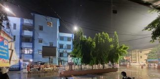 ছবিটি বালুরঘাট শহরের থানা মোড় ও কালেক্টরিয়েট বিল্ডিং সংলগ্ন রাস্তার