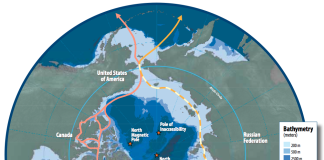 Map of the Arctic region showing the Northern Sea Route, in the context of the Northeast Passage, and Northwest Passage by Wikipedia