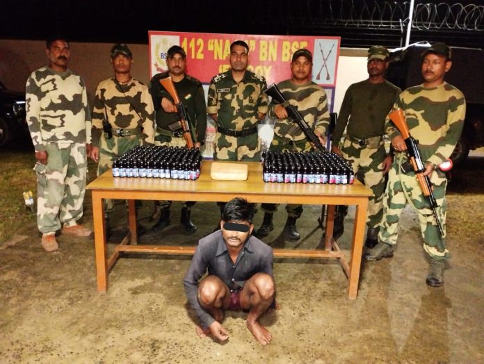 BSF APPREHENDED AN INDIAN SMUGGLER WITH PHENSEDYL AND GANJA AT INDO-BANGLADESH BORDER