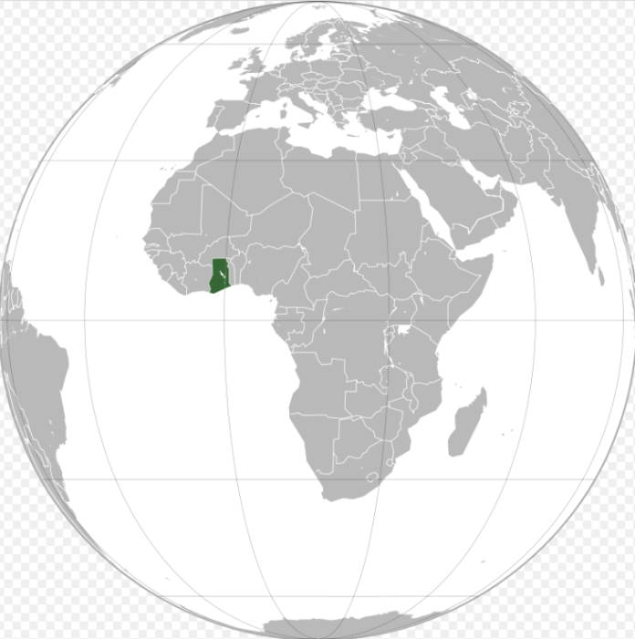 Ghana in World Map by Wikipedia