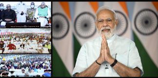 PM addressing at the Natural Farming Conclave organised at Surat, Gujarat, through video conferencing, in New Delhi on July 10, 2022.