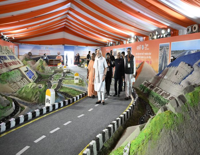 PM visits the exhibition at the inauguration of the Bundelkhand Expressway, at Jalaun, Uttar Pradesh on July 16, 2022.