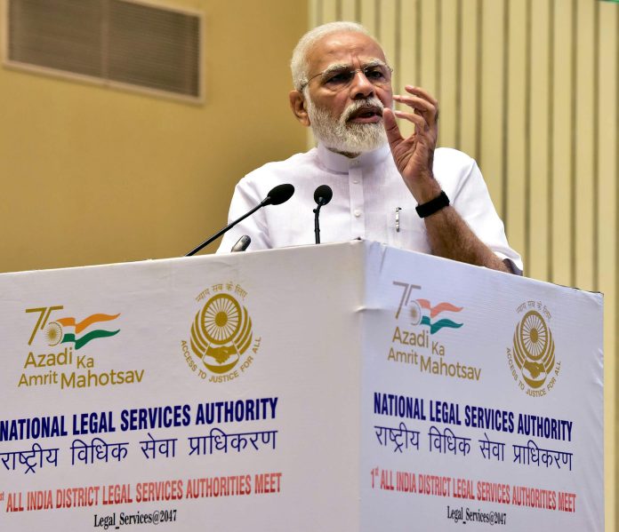 PM addressing the inaugural session of the First All India District Legal Services Authorities Meet, in New Delhi on July 30, 2022.