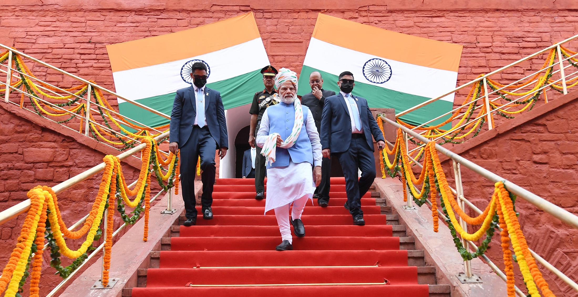 PM after addressing the Nation on the occasion of 76th Independence Day from the ramparts of Red Fort, in Delhi on August 15, 2022.