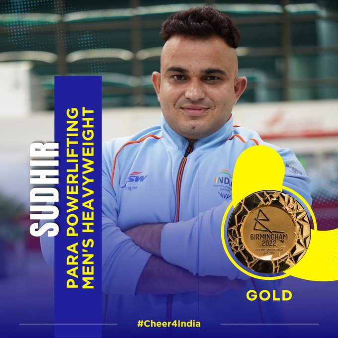 India’s Sudhir bags historic Gold in para powerlifting IN CWG 2022