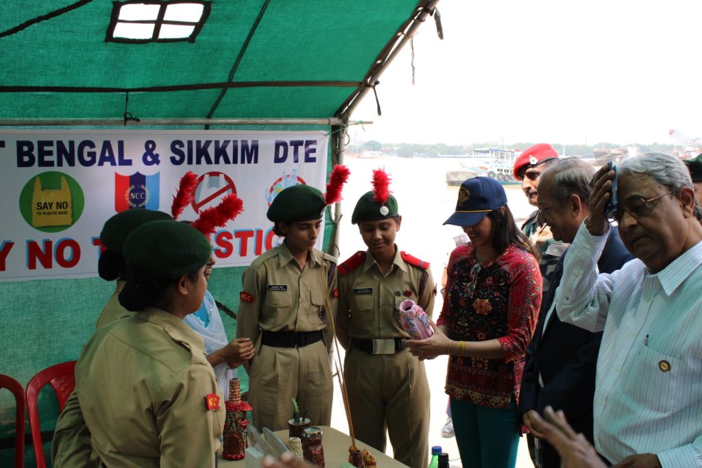 An exhibition of decorative items created out of plastic waste materials by the NCC cadets was put up at the Ghat.