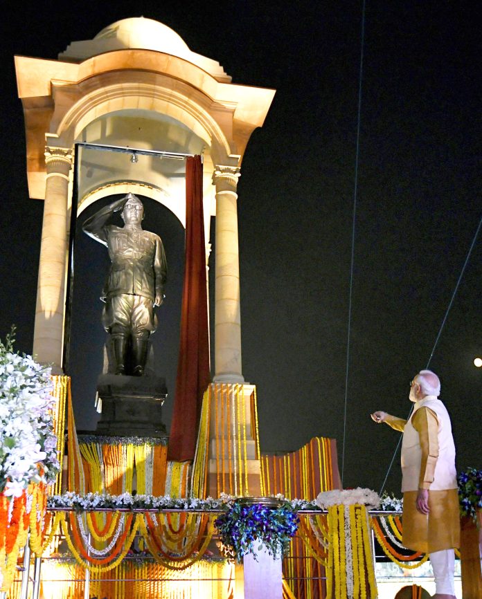 PM unveils the statue of Netaji Subhas Chandra Bose at India Gate, during the inauguration of the Kartavya Path, in New Delhi on September 08, 2022.