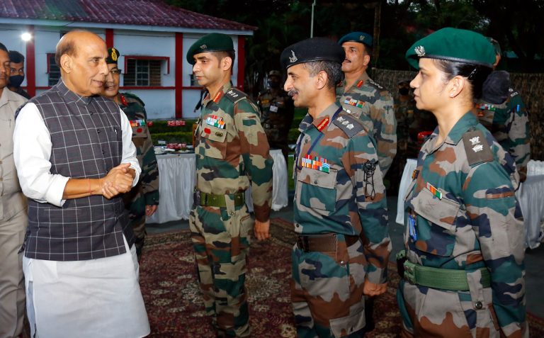 The Union Minister for Defence, Shri Rajnath Singh visits the Army formation, in Dinjan, Assam on September 28, 2022.