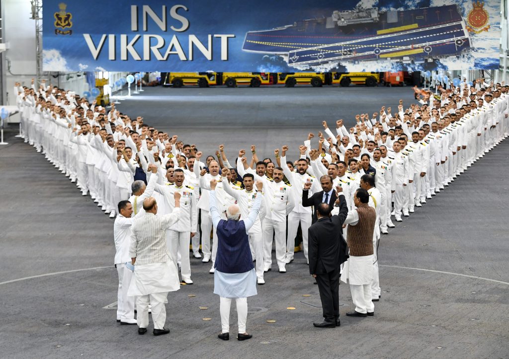 PM during the commissions of the first indigenous aircraft carrier as INS Vikrant, in Kochi, Kerela on September 02, 2022.