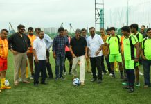 AIFF President Kalyan Choube along with footballer Dipendu Biswas and Krishnendu Roy and Satyen Sanghvi, Director, Merlin Group flagged off The Merlin Rise CSJC Football Tournament 2022 at Merlin Rise , the sports city today