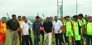 AIFF President Kalyan Choube along with footballer Dipendu Biswas and Krishnendu Roy and Satyen Sanghvi, Director, Merlin Group flagged off The Merlin Rise CSJC Football Tournament 2022 at Merlin Rise , the sports city today