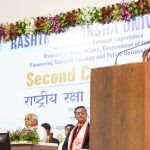 The Union Minister for Defence, Shri Rajnath Singh addressing the convocation ceremony of Rashtriya Raksha University in Gandhinagar, Gujarat on October 17, 2022.