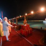 PM performs Aarti at New Ghat, Saryuji, in Ayodhya, Uttar Pradesh on October 23, 2022.
