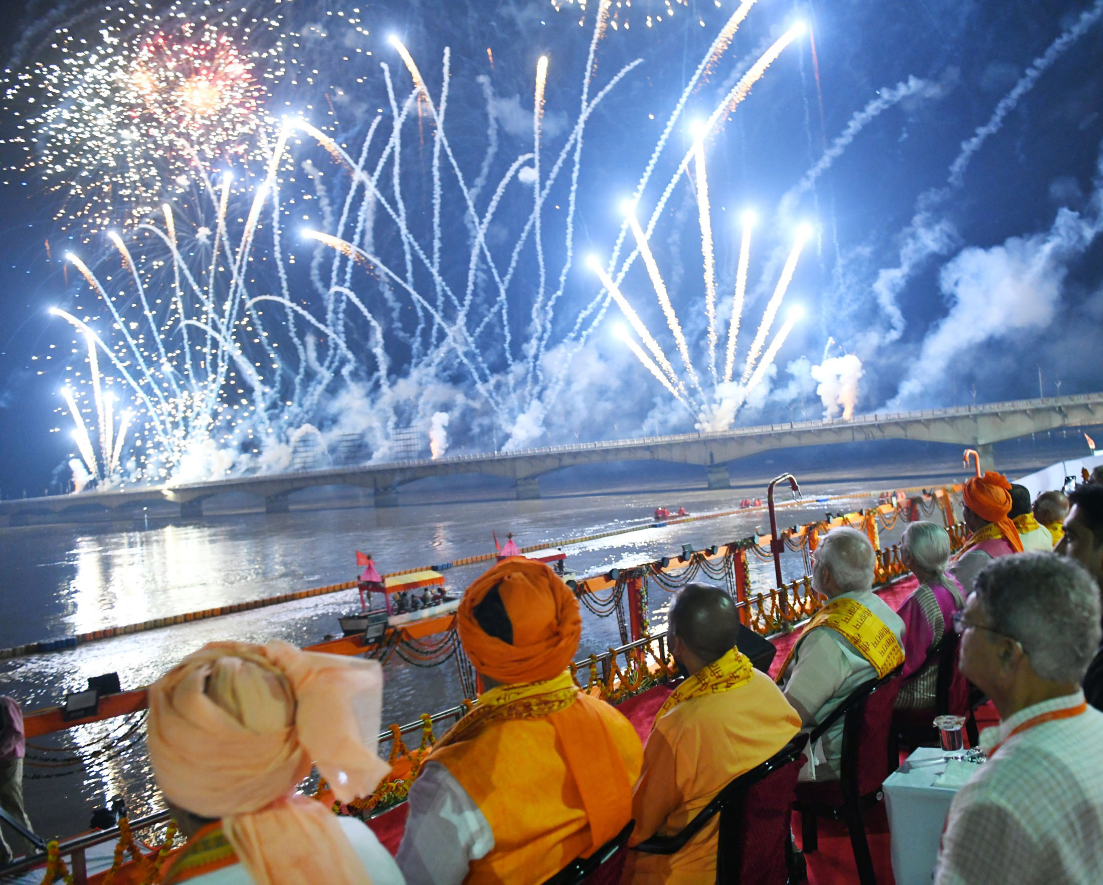 PM viewing Green and Digital Fireworks, during Deepotsav celebrations, in Ayodhya, Uttar Pradesh on October 23, 2022.