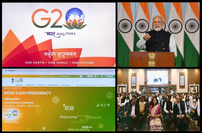 PM unveils logo, theme and website of India's G20 presidency via video conferencing, in New Delhi on November 08, 2022.