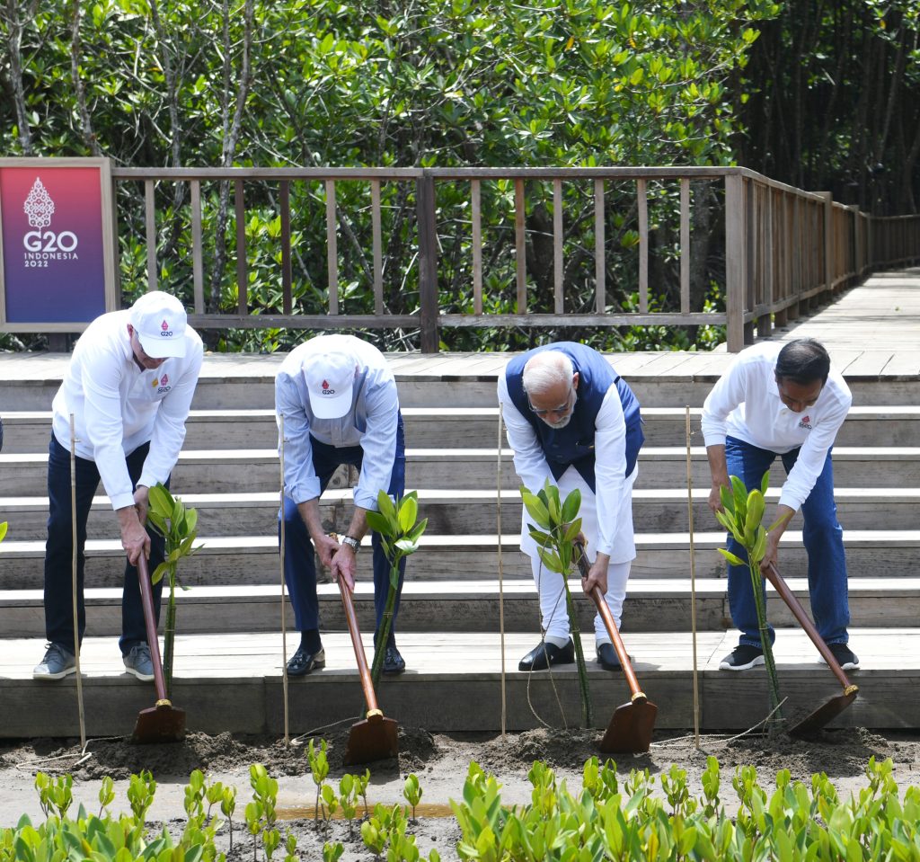 PM with G-20 leaders at the Mangrove Forest, in Bali, Indonesia on November 16, 2022.