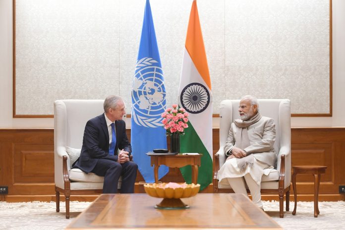 PM meets with the President of the 77th session of the United Nations General Assembly, Mr. Csaba Kőrösi, in New Delhi on January 30, 2023.