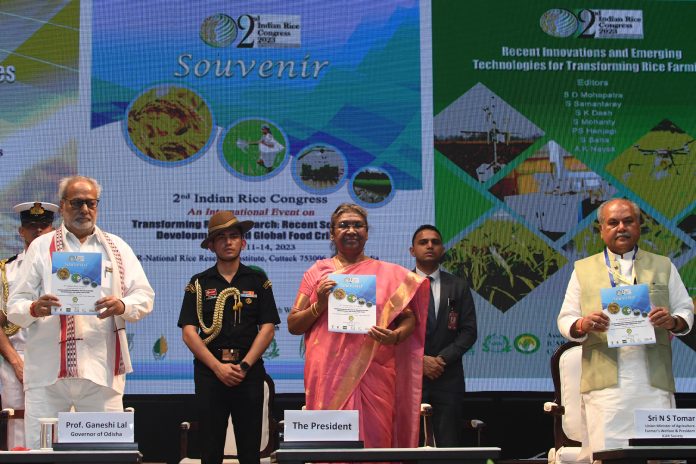 The President of India, Smt Droupadi Murmu at the inauguration of 2nd Indian Rice Congress at ICAR-National Rice Research Institute, in Cuttack on February 11, 2023.