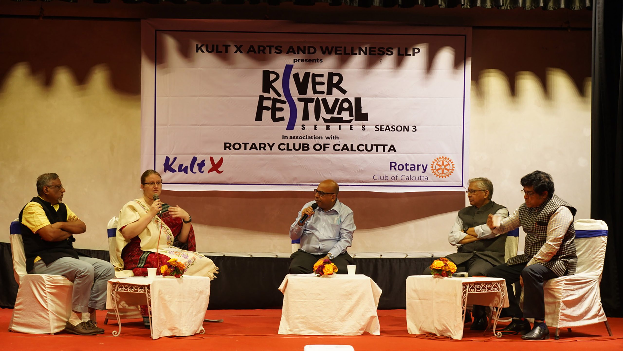 (L - R): Mr Mudar Patherya, Social activist and writer; Ms Chelsea McGill, Anthropologist, Historian & CEO of Immersive Trails; Mr Sumit Ray, The moderator; Mr Partha Ranjan Das, Conservation Architect, Urban Designer & Member, West Bengal Heritage Commission and Centre for Archaeological Studies and Training (CAST) & Mr Gautam Chakraborti, former Adviser Security, Syamaprasad Mookerjee Port (Kolkata Port) & Hony Heritage Adviser Port at the Panel Discussion of River Festival this year.
