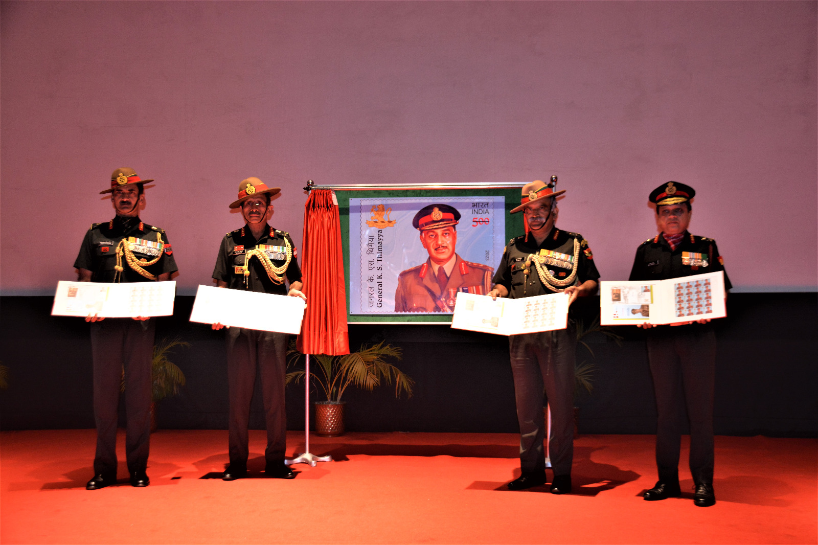 Lt General RP Kalita, PVSM, UYSM, AVSM, SM, VSM, GOC-in-C Eastern Command and Col of the KUMAON & NAGA Regts and KUMAON SCOUTS unveiled the Stamp and signed the First Day Cover in the presence of prominent dignitaries, veterans, Senior serving Army officers and the present and Ex Commanding Officers of 4 & 8 KUMAON, the Battalions where General KS Thimayya had served.