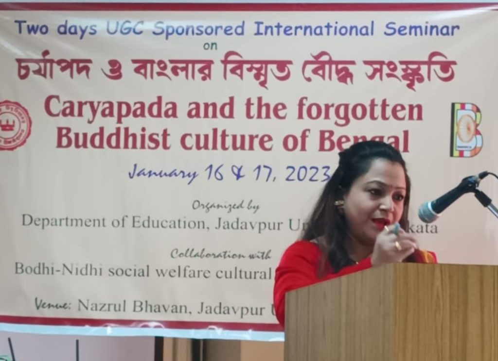 Smt. Bhaswati Kalita of Guwahati, Assam successfully presented her seminar paper on Charyapad at The International Seminar held at Jadavpur University, Kolkata, organized by the Education Department of Jadavpur University.