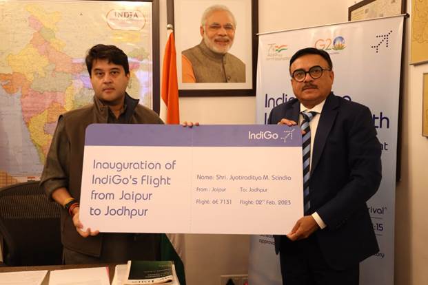 Minister of Civil Aviation Shri Jyotiraditya Scindia inaugurates a flight connecting Jaipur and Jodhpur