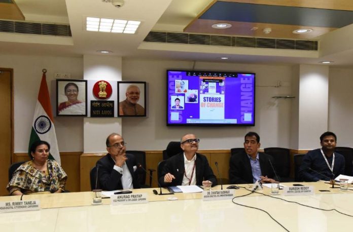 Dr Chintan Vaishnav, Mission Director Atal Innovation Mission, NITI Aayog and Shri Anurag Pratap, Vice president and CSR leader Capgemini India, and Dr. Suresh Reddy, Director SRF Foundation launched the Stories of Change – a series of captivating journeys of 15 change-makers from grassroots.