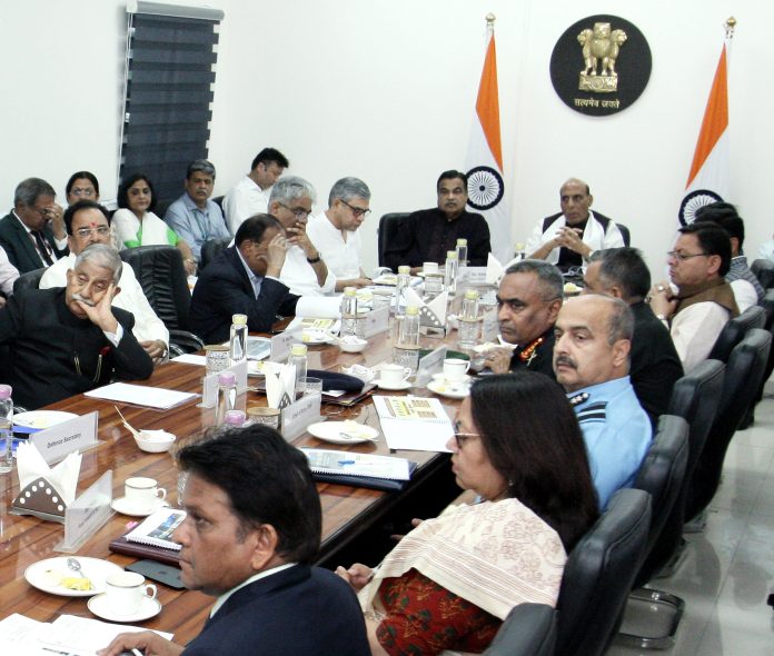 The Union Minister for Defence, Shri Rajnath Singh chaired a high-level meeting to review the progress in construction of various infrastructure projects along northern border areas, in New Delhi on March 14, 2023.
