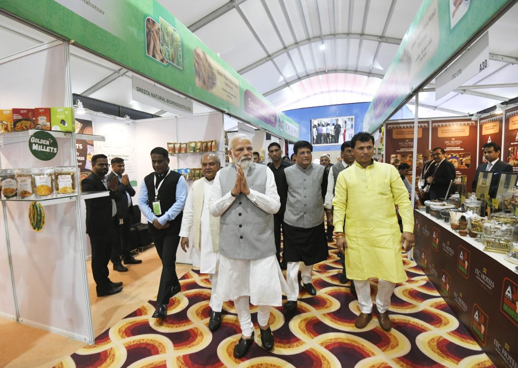 PM visits at the Global Millets (Shree Anna) Conference on the occasion of International Millets Year 2023 at Subramaniam Hall (PUSA), in New Delhi on March 18, 2023.