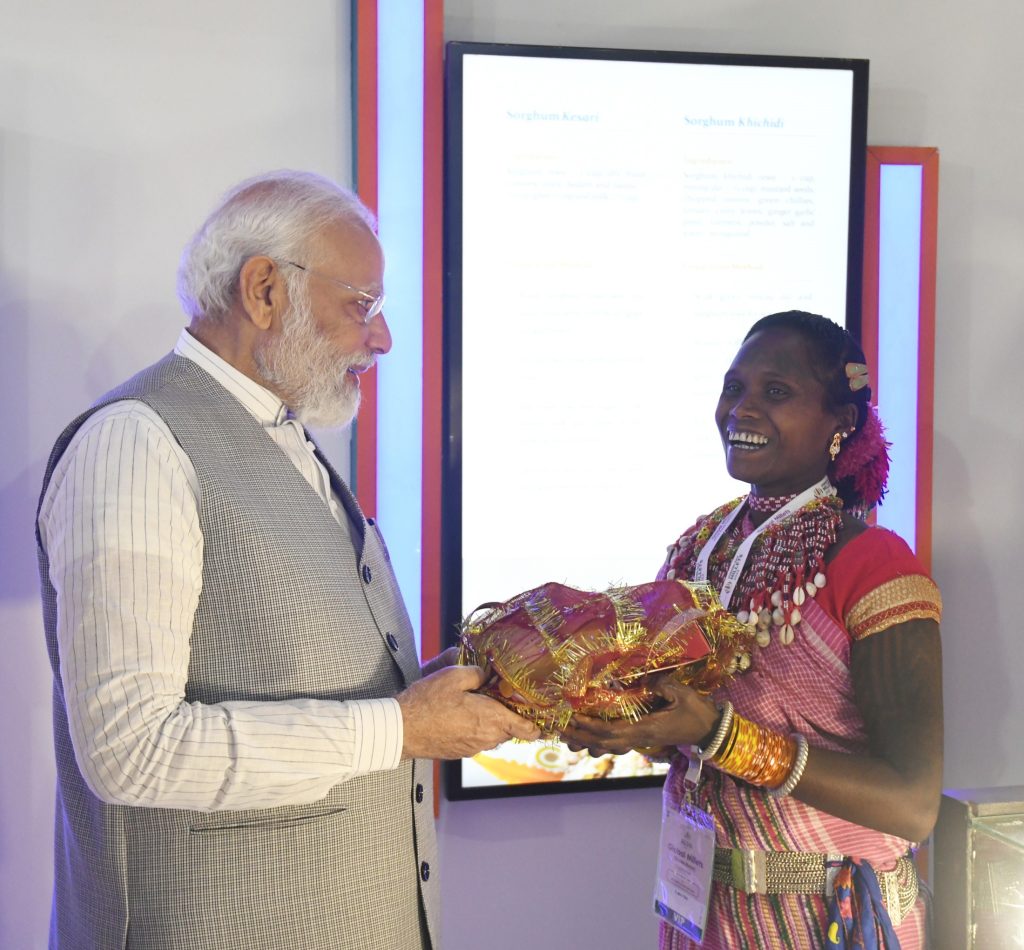 PM visits at the Global Millets (Shree Anna) Conference on the occasion of International Millets Year 2023 at Subramaniam Hall (PUSA), in New Delhi on March 18, 2023.