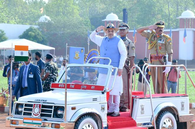 Union Home Minister and Minister of Cooperation Shri Amit Shah attends the 84th Raising Day celebrations of the Central Reserve Police Force (CRPF) as Chief Guest at Jagdalpur Chhattisgarh today