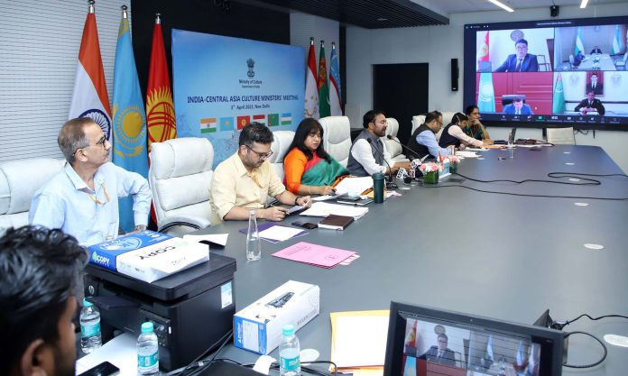 The Union Minister for Culture, Tourism and Development of North Eastern Region (DoNER), Shri G. Kishan Reddy hosting the first India-Central Asia Culture Ministers Meeting via video conferencing, in New Delhi on April 3, 2023.