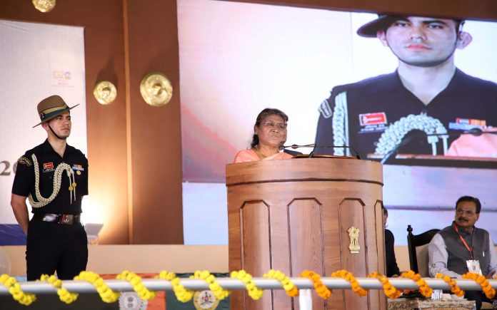The President of India, Smt. Droupadi Murmu addressing at the event of Gaj Utsav 2023 inauguration in Kaziranga National Park and Tiger Reserve (KNPTR) at Golaghat, in Assam on April 7, 2023. The President of India, Smt. Droupadi Murmu addressing at the event of Gaj Utsav 2023 inauguration in Kaziranga National Park and Tiger Reserve (KNPTR) at Golaghat, in Assam on April 7, 2023.