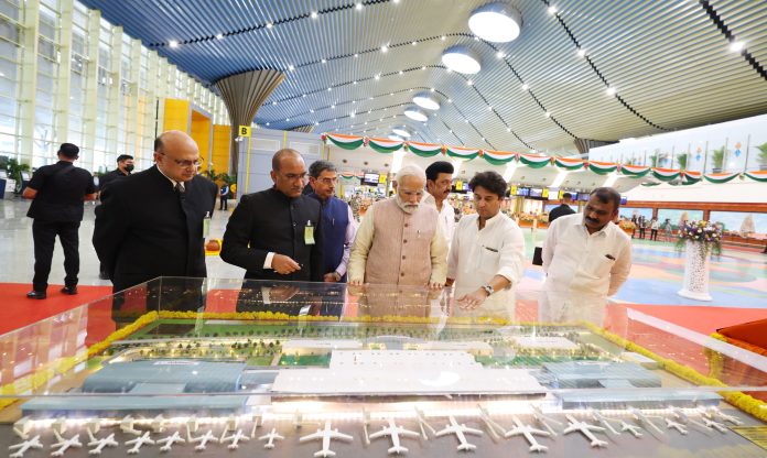 PM at the inauguration of New Integrated Terminal Building of Chennai Airport, in Tamil Nadu on April 8, 2023.