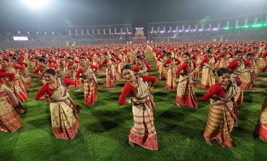 Glimpse at the Bihu celebrations, in Guwahati on April 14, 2023. PM present on the occasion.