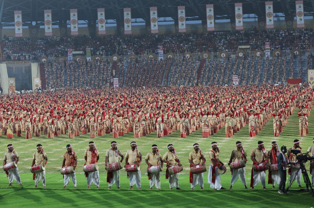 Glimpse at the Bihu celebrations, in Guwahati on April 14, 2023. PM present on the occasion.