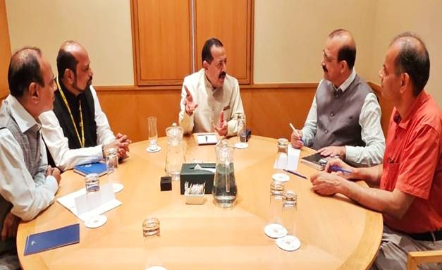 Union Minister Dr. Jitendra Singh, in a review meeting with a group of senior scientists from the Bhabha Atomic Research Centre (BARC), Department of Atomic Energy, in Mumbai.