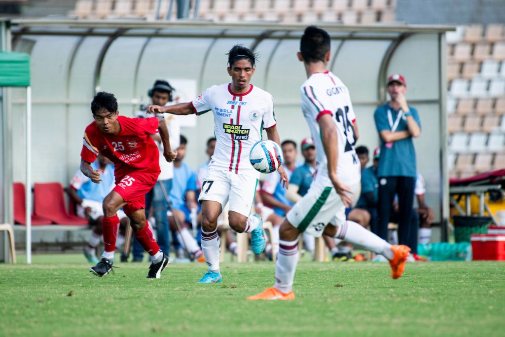 Players in action during the second runner up match of the Reliance Foundation Development league National Championship played between ATK Mohun Bagan and Reliance Foundation Young Champs played at Reliance corporate park at Ghansoli, in Navi Mumbai on 14th May 2023 Photo: /Focus Sports/ RFDL