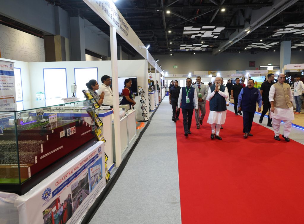 PM visits exhibition at National Technology Day 2023, in New Delhi on May 11, 2023.