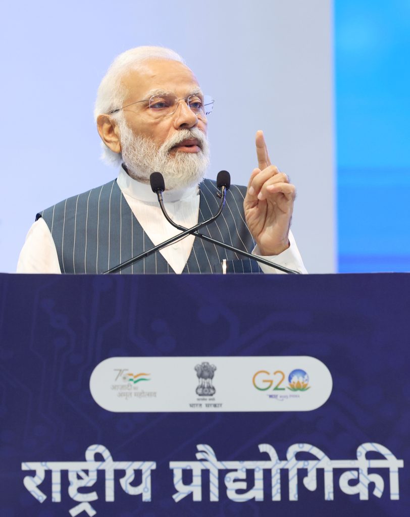 PM addressing at the inauguration and laying the foundation stone of various projects at National Technology Day 2023, in New Delhi on May 11, 2023.