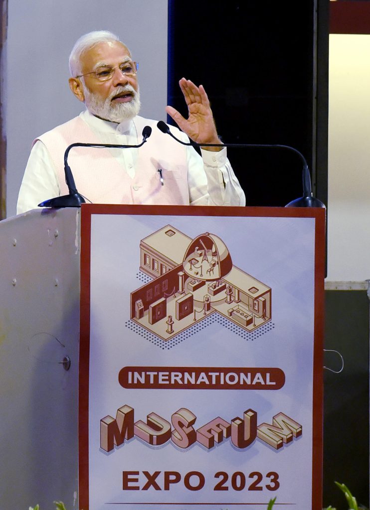 PM addressing at the inauguration of International Museum Expo 2023 at Pragati Maidan, in New Delhi on May 18, 2023.
