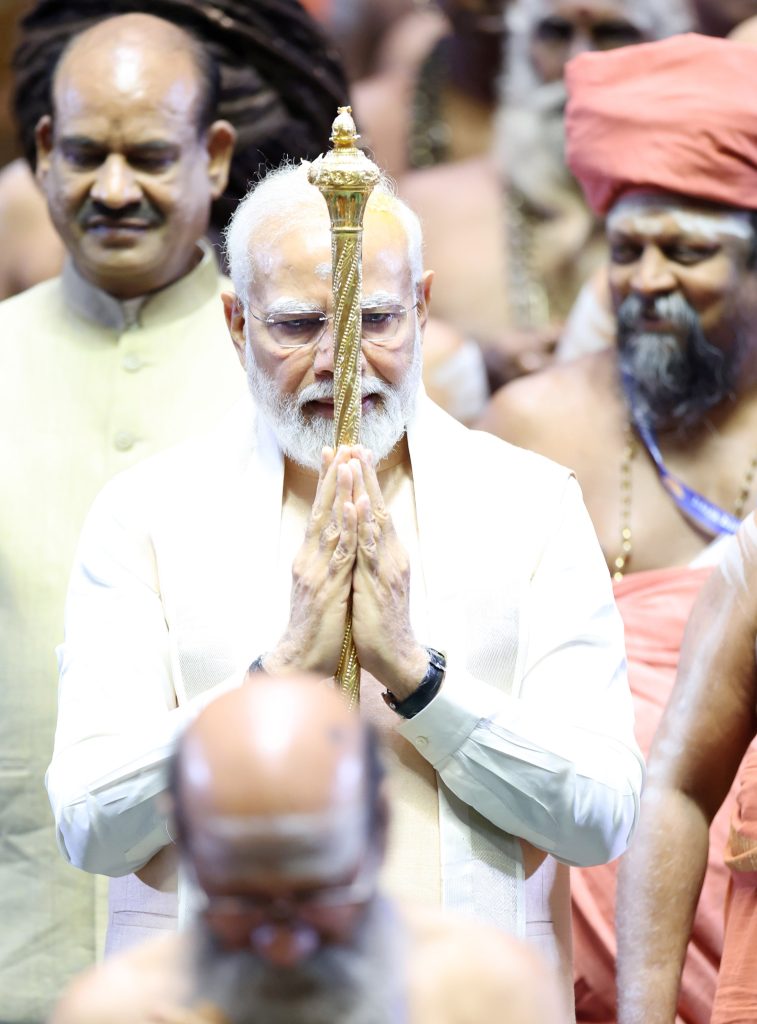 PM installs ‘Sengol’ at new Parliament building, in New Delhi on May 28, 2023.